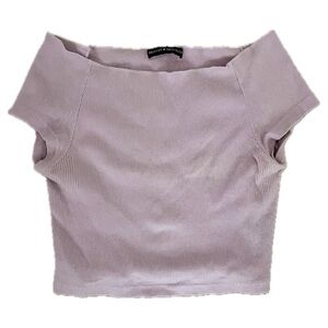 Brandy Melville Lavender Ribbed Off-Shoulder Crop Top